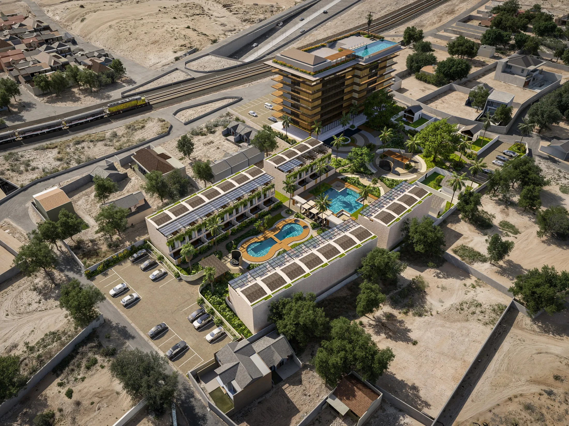 Aerial view of the whole scheme from the south